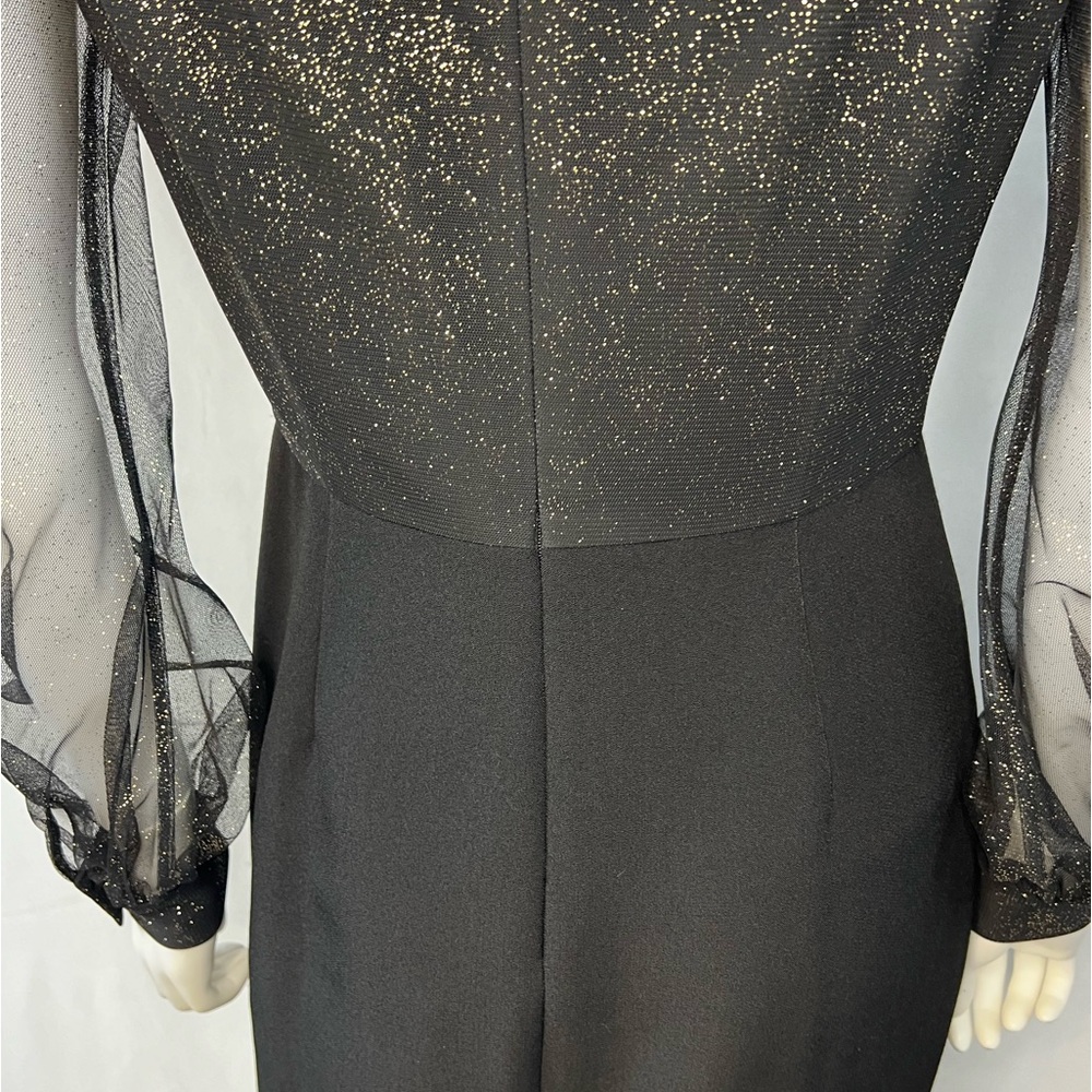 BADGLEY MISCHKA.NWT.Long Sleeve Crepe Sheath dress. Foiled Tulle Mesh Design.4 - Picture 12 of 16